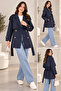Women's Double-Breasted Collar Belted Pocketed Lined Short Trench Coat - 3