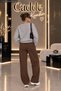 Women's Sweatpants - Wide Leg High Waist Knitted Bottoms with Pockets - 2
