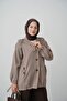 Women's Oversize Jacket with Drawstring Sleeves and Pockets - Mink