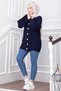 Hair Braid Detailed Buttoned Knitwear Cardigan Navy Blue - 3