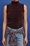 Zero Sleeve Bearded Knitwear Blouse - Plum - 2