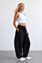 Women's black folded high waist 3 thread inner raised baggy sweatpants alc-x15887 - 2