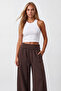 Women's coffee folded high waist 3 thread inner raised baggy sweatpants alc-x15887 - 4