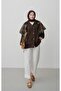 Women's Oversized Jacket with Drawstring Sleeves and Pockets - 4