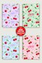 Cherry Design Themed Set of 4 A5 Metal Spiral Bound 2 Pcs. Striped- 2 Pcs. Checkered Cardboard Cover Cherry Design Themed 4-Piece Notebook Set