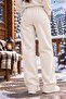 Women's Plain Unprinted Sweatpants - Wide Leg High Waist Knitted Bottoms with Pockets - 2