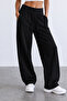 Women's black folded high waist 3 thread inner raised baggy sweatpants alc-x15887 - 4