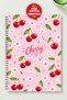 Cherry Design Themed Set of 4 A5 Metal Spiral Bound 2 Pcs. Striped- 2 Pcs. Checkered Cardboard Cover Cherry Design Themed 4-Piece Notebook Set - 5