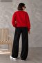 Women's Plain Unprinted Sweatpants - Wide Leg High Waist Knitted Bottoms with Pockets - 2