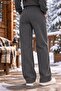 Women's Plain Unprinted Sweatpants - Wide Leg High Waist Knitted Bottoms with Pockets - 2