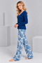 Women's Navy Blue Lace Collar Patterned Cotton Pajama Set - 3