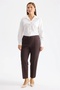 Women's Elastic Waist Pants with Slit Detail at the Hem, Brown