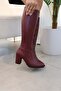 Women's Lamor Burgundy 7 cm Heeled Side Zipper Below the Knee Boots 400 - 5