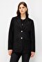Women's Suede Coat with Pocket Bag, Black - 2