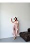 Powder Balloon Sleeve Slim Belted Midi Satin Evening Dress - 3