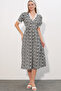 Women's Lace Collar Patterned Dress 2626 - Black - 3