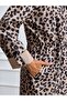 Women's Leopard Patterned Plus Size Side Gathered Foldable Sleeve Lined Trench Coat - 3
