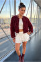 Women's New Season, Burgundy, Rose Süzüneli, Zippered Jacket Coat