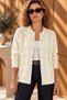 Cream-Colored Knitwear Cardigan with Lace Detail on the Front - 2