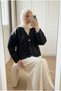 Women's Cashmere Felt Textured Furry V-Neck Single Button Short Jacket with Pockets - 3