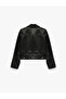 Long Sleeve Zippered Faux Leather Crop Biker Jacket - 5