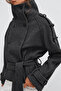 Women's Anthracite Stand Collar Belted Short Cashmere Coat Sh398 - 3