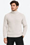 Men's Turtleneck Full-Throated Thick Ribbed Regular Fit Knitwear Sweater - Beige