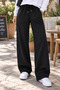 Women's Black Straight-Leg Modal Fabric Sweatpants with Pockets