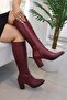 Women's Lamor Burgundy 7 cm Heeled Side Zipper Below the Knee Boots 400 - 2