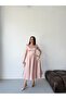 Powder Balloon Sleeve Slim Belted Midi Satin Evening Dress - 4