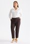 Women's Elastic Waist Pants with Slit Detail at the Hem, Brown - 2