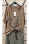Italian Blouse with Gilded Printed Bicycle Pattern and Six Laces