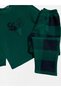 Girl's Cotton Winter Fleece Pajama Set with Sleep Band, Deer Pattern, Green Color - 4