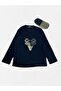 Girl's Cotton Winter Fleece Pajama Set with Sleep Band, Deer Pattern, Navy Blue Color - 6