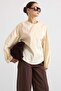 Crew Neck Casual Blouse Beige 9832