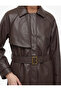 Long Sleeve Pocketed Faux Leather Trench Coat with Windbreak Detail and Belt - 5