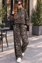 Women's Leopard Printed Relaxed Fit Velvet Fabric Top and Bottom Two-Piece Set - 4