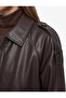 Long Sleeve Epaulettes Pocketed Zippered Faux Leather Oversized Bomber Jacket - 5