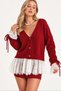 Women's Red Stylish Lace and Ruffle Detailed Soft Knitwear Cardigan - 2