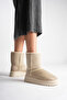 Women's Beige Suede 5cm Thick Heeled Winter Casual Boots with Fur Inside