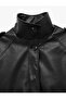 High Collar Raglan Sleeve Long Faux Leather Jacket with Snap Fasteners - 7