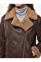Long Sleeve Zipper Pocket Plush Collar Faux Leather Suede Biker Jacket - 5