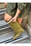 Oil Green Leather (Losy) XL Wide Toe Thick Leg 5 cm Heeled Boots - 4