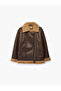 Long Sleeve Zipper Pocket Plush Collar Faux Leather Suede Biker Jacket - 6