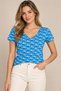 Women's V-Neck Short Sleeve Digital Printed Patterned T-Shirt - Blue Sailing
