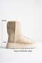 Women's Beige Suede 5cm Thick Heeled Winter Casual Boots with Fur Inside - 2