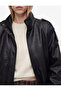High Collar Raglan Sleeve Long Faux Leather Jacket with Snap Fasteners - 4