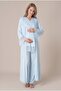 Women's Blue Lace Long Sleeve Maternity Pajama Set with Dressing Gown for Easy Breastfeeding - 2