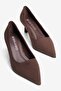 Women's Suede Heeled Shoes Stiletto Pointed Toe Short Heeled Etta Brown