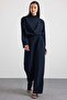 Degaje Collared Blouse and Trousers Two-Piece Set Dark Blue 9481-Tk